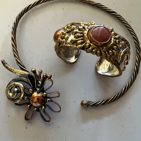 Tri-Metal Braided Choker and Modelo Bangle with stone Medium - Picture 1 of 3